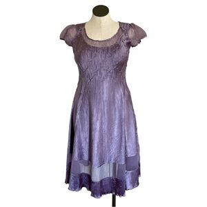 Komarov Whimsigoth Fairycore Purple Charmeuse Cap Sleeve Cocktail Dress - Large